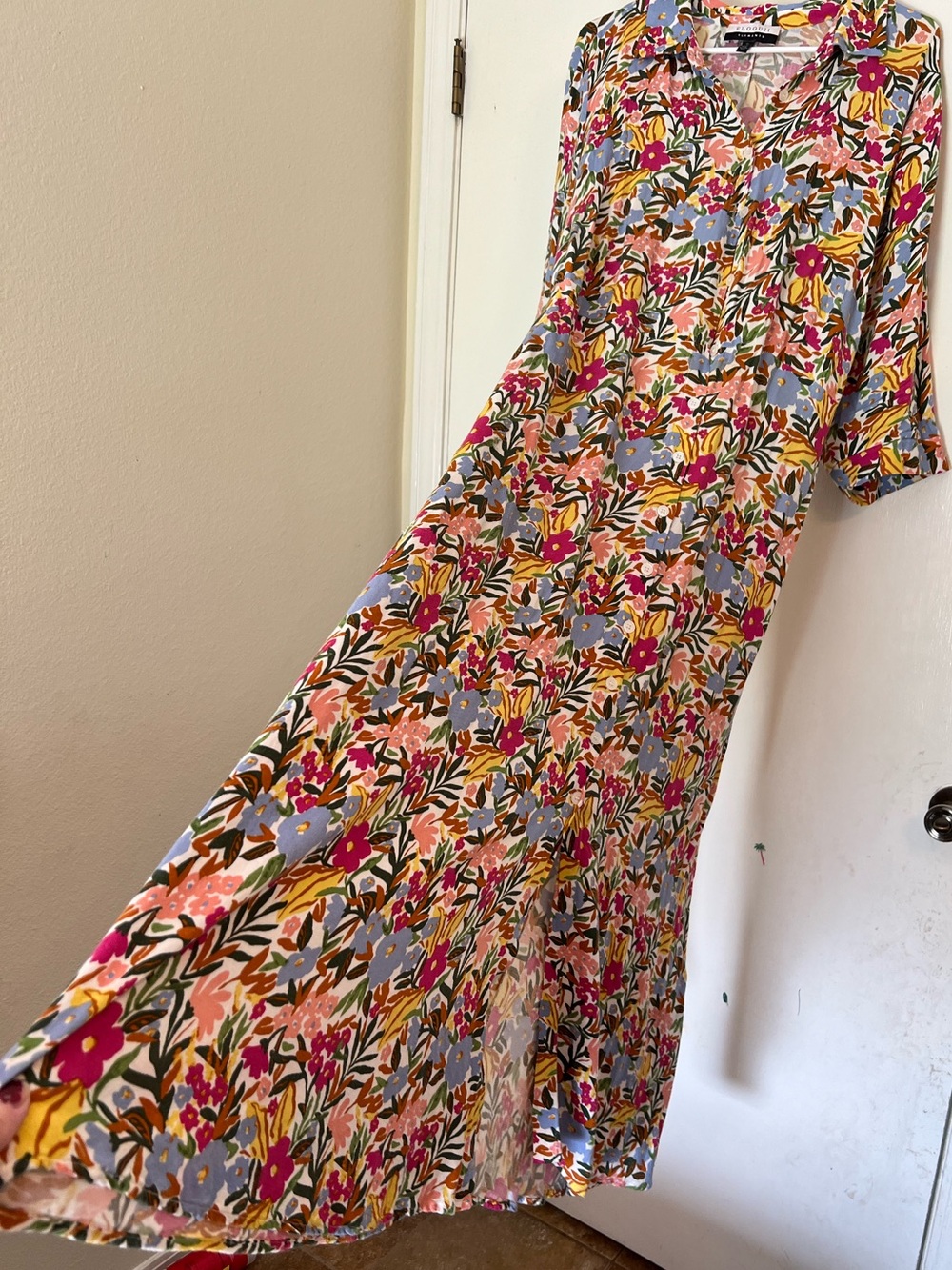 Eloquii Floral Button-Front Maxi Dress in Pink, Blue & Yellow | Size 22